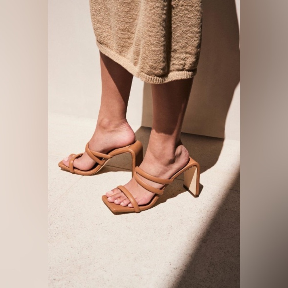 cult gaia Brown Strappy Square-Toe Heeled Sandals - Picture 2 of 13